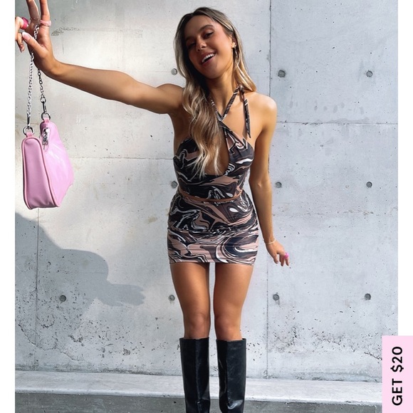 White Fox Next Level Brown Skirt Crop top set - Picture 4 of 5